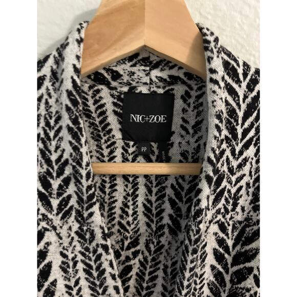 Nic + Zoe 100% Cotton PP Black White Leaf Knit Blazer Open Front Business Casual - Picture 4 of 6